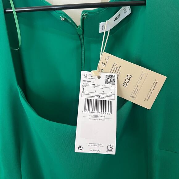 Mango Green Square Neck Fitted Mini Dress - 8 - Picture 4 of 8